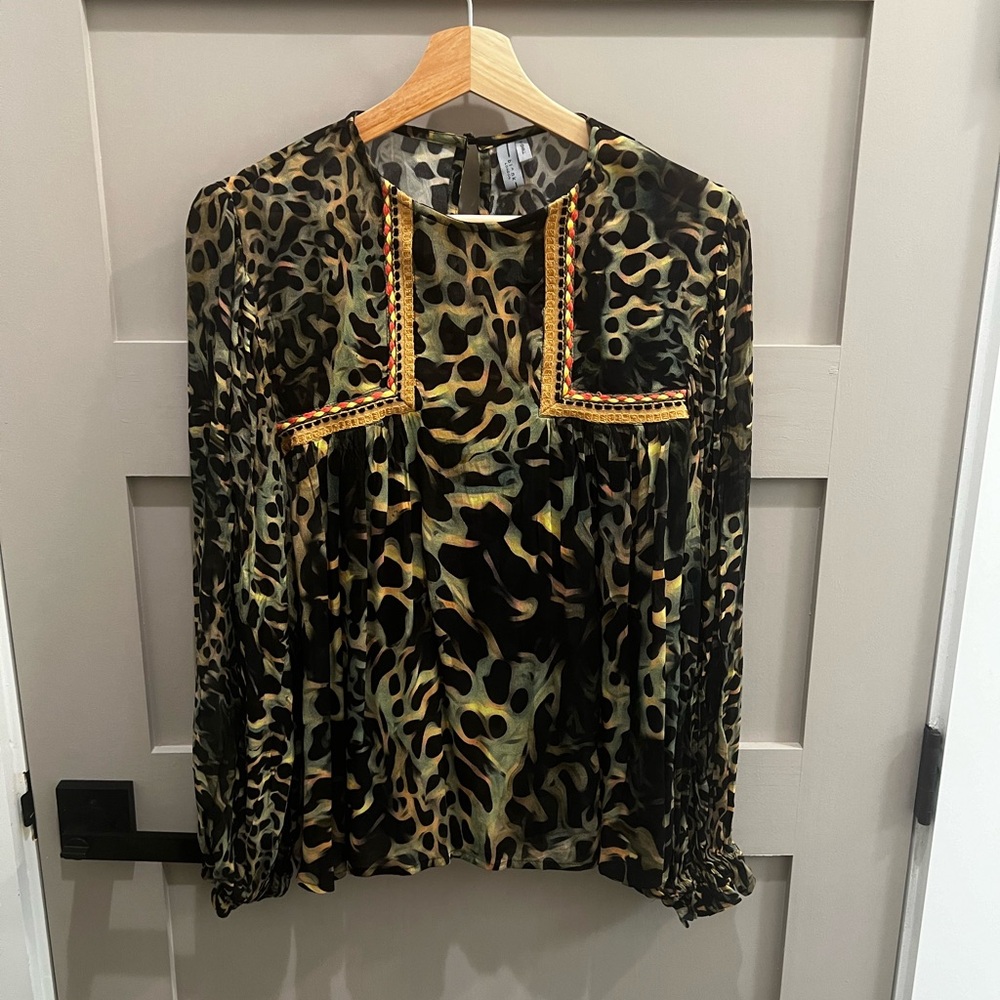 Blank x Anthropologie leopard peasant blouse